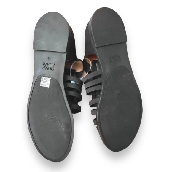 Eileen Fisher Women Rato Elastic Strappy Sandals Size 6 Black Flats - Picture 3 of 5